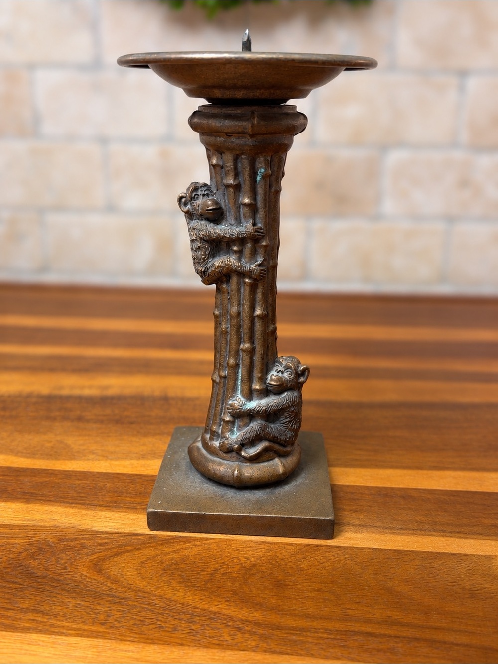Vintage Pier One Monkey Column Bronze Finish Candle Holder -